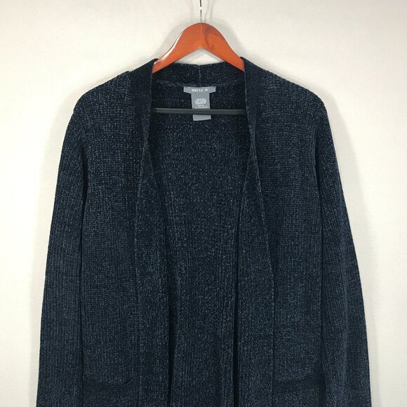 Matty M Sweater Women's XL Blue Open Front Cardigan Chenille Ribbed Pockets Cozy - Picture 1 of 13